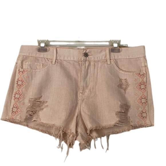 Hollister Short Shorts Light Orange Distressed Embroidery Size 13/31 - Picture 2 of 14
